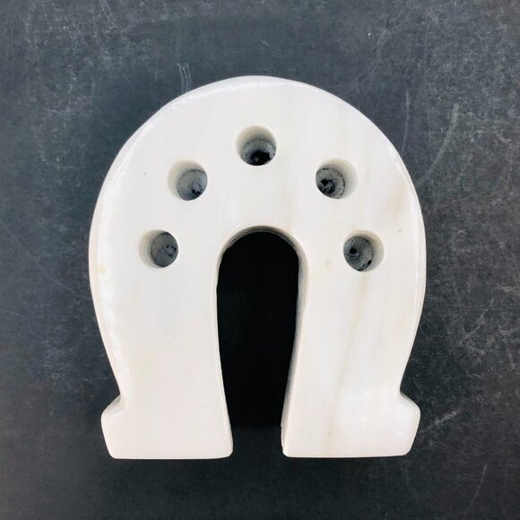 Vintage White Marble Horseshoe Pencil Holder Natural Stone Desktop Organizer - Picture 4 of 12